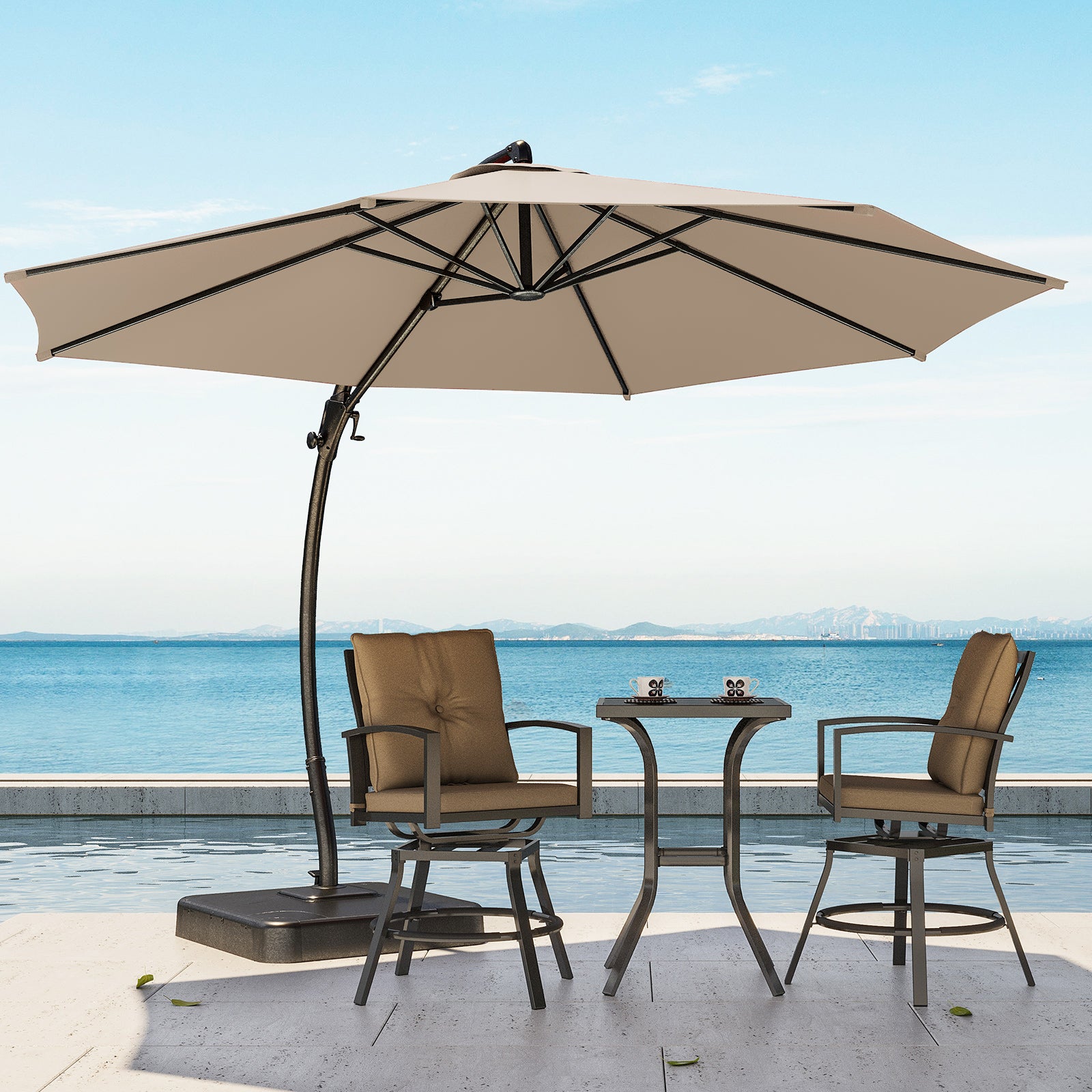 LAUSAINT HOME Outdoor Patio Umbrellas, 12FT  Outdoor Umbrella with Base Included, Upgraded Curvy Aluminum Offset Cantilever Umbrella with 360°Rotation Deisgn for Garden Pool Backyard Market Deck - Atlantic Fine Furniture Inc