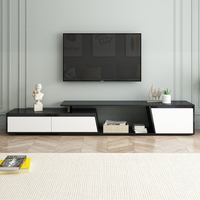 U - Can Modern, Minimalist Rectangle Extendable TV Stand With 2 Drawers And 1 Cabinet For Living Room, Up To 100''