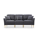 Modern Velvet Upholstered Sofa Couch 3 Seat Channel Tufted Back and Cushion Seat, Metal Legs, Sleeper Sofa for Living Room, Compact Living Space, Apartment, Bonus Room, Grey - Atlantic Fine Furniture Inc