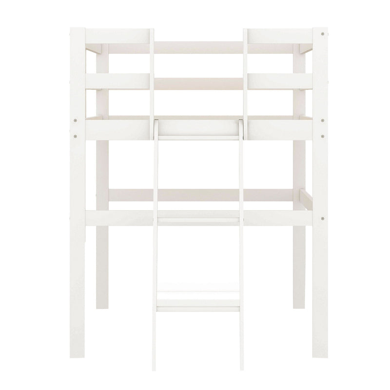 Twin Size Low Loft Bed With Ladder, White