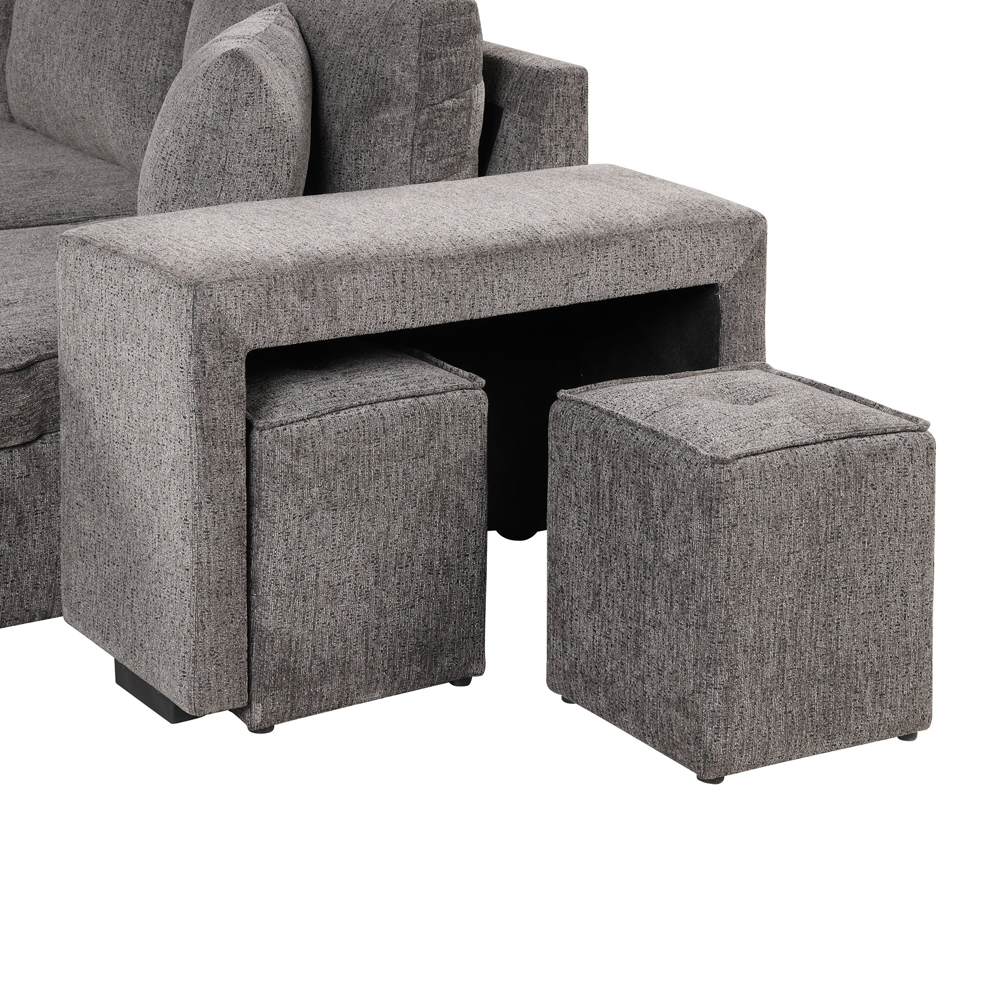 Orisfur. 104" L-Shape 3 Seat Reversible Sectional Couch, Pull Out Sleeper Sofa with Storage Chaise and 2 Stools for Living Room Furniture Set - Atlantic Fine Furniture Inc