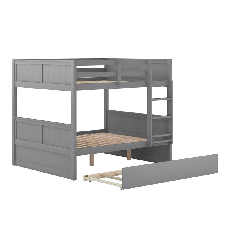 Full Over Full Bunk Bed With Twin Size Trundle - Gray