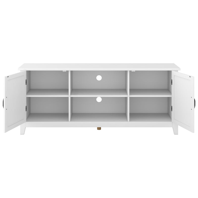 U-Can TV Stand for TV up to 60in with 2  Doors Adjustable Panels Open Style Cabinet, Sideboard for Living room, White