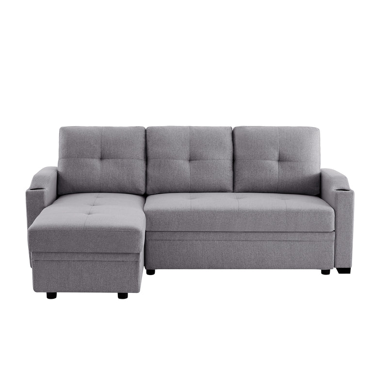 Orisfur. 81" Sleeper Sofa Bed Reversible Sectional Couch with Storage Chaise and Two Cup Holders for Living Room Furniture Set