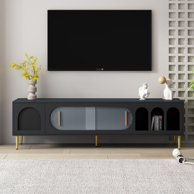 U-Can Modern TV Stand For 70" TV, Entertainment Center TV Media Console Table, With 3 Shelves And 2 Cabinets, TV Console Cabinet Furniture For Living Room - Black