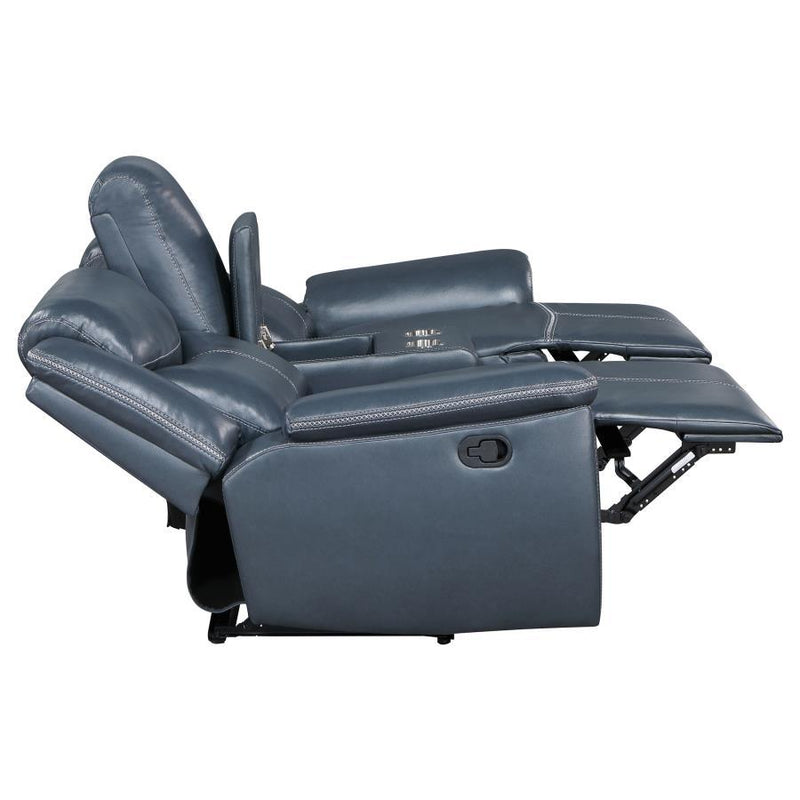 Sloane - Upholstered Motion Reclining Loveseat With Console - Blue