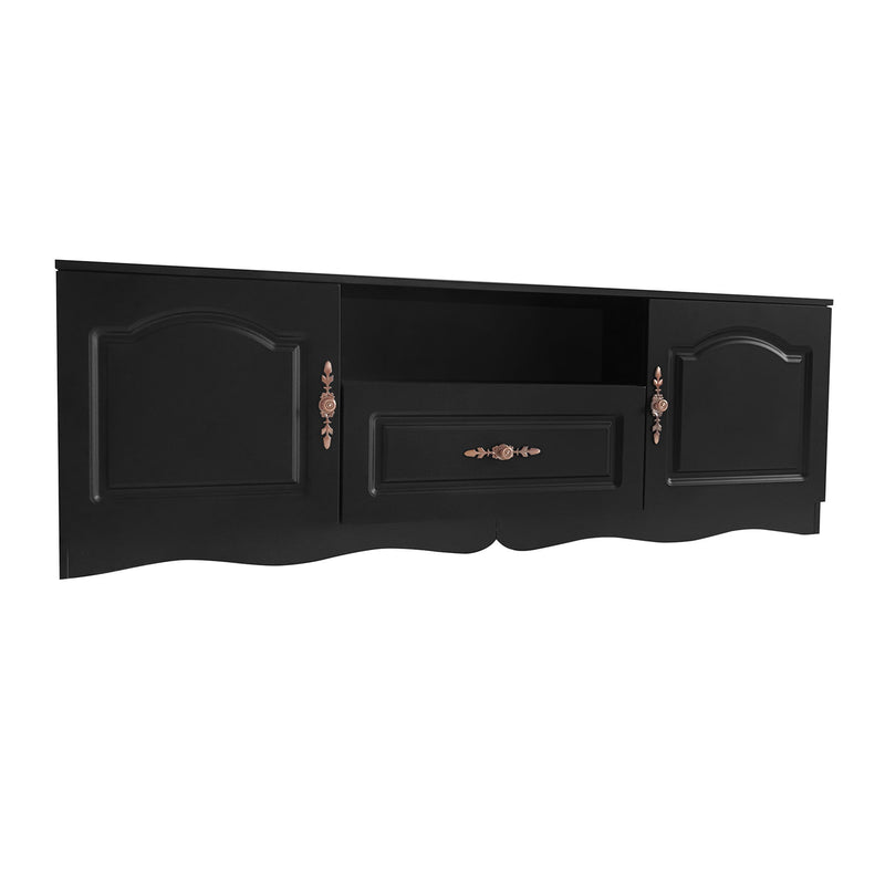 U-Can Modern TV Stand For 60+" TV, With 1 Shelf, 1 Drawer And 2 Cabinets, TV Console Cabinet Furniture For Living Room - Black