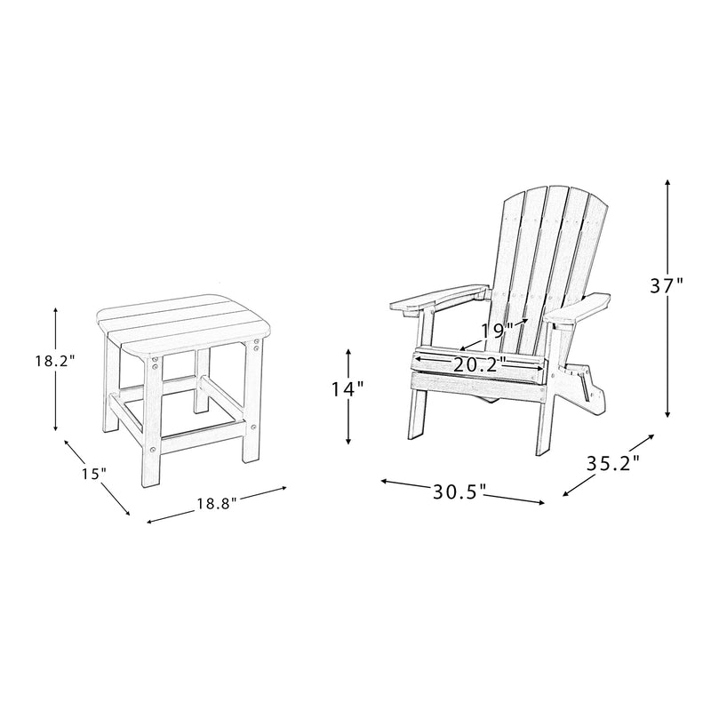 Elymus Outdoor 3 Pieces Plastic Adirondack Chair with Table - Atlantic Fine Furniture Inc