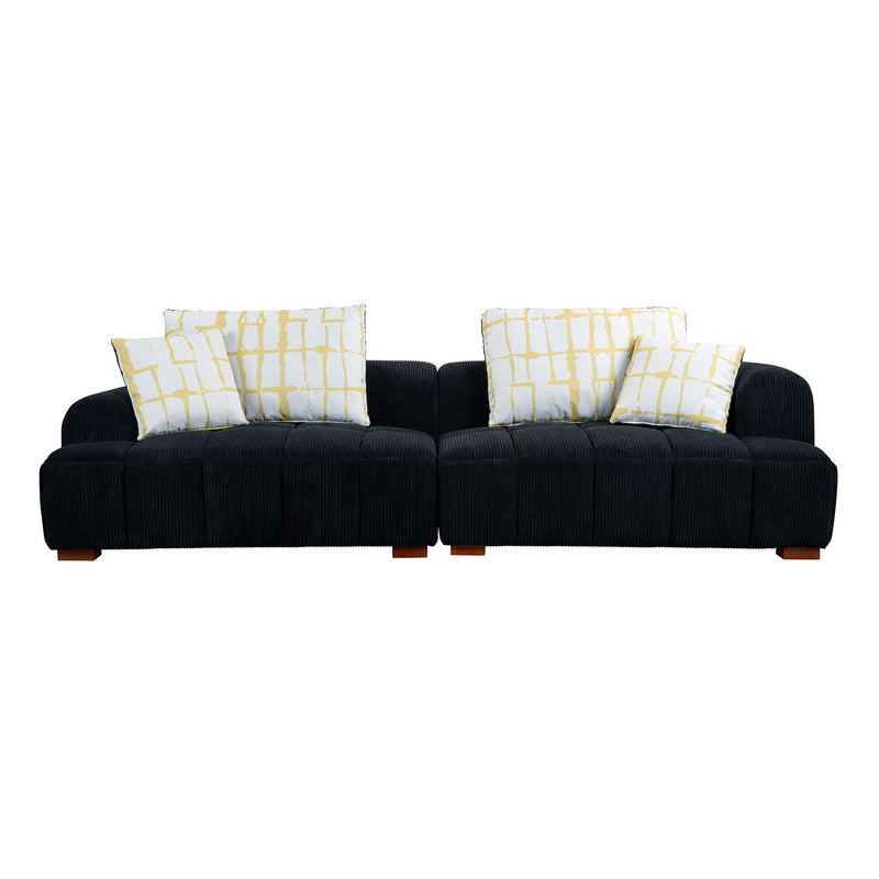 Modern Couch Corduroy Fabric Comfy Sofa With Rubber Wood Legs, 4 Pillows For Living Room, Bedroom, Office, Black