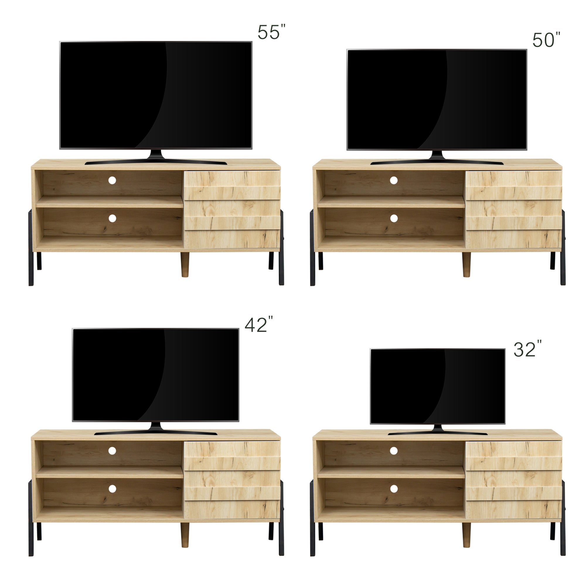 Mid-century modern TV cabinet wooden TV console media cabinet with storage space and brown home entertainment center for living room, bedroom and office,oak - Atlantic Fine Furniture Inc
