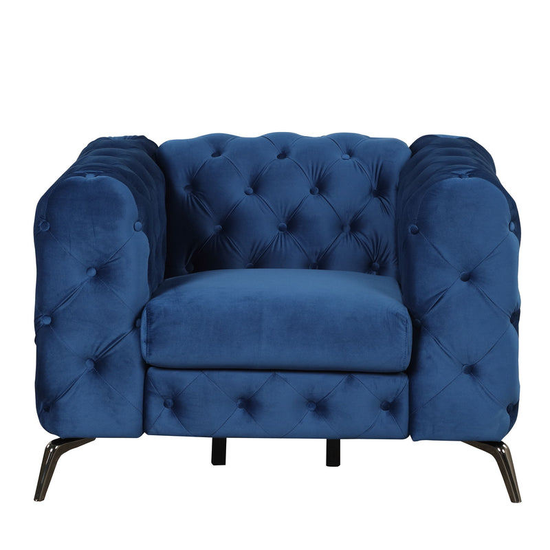 40.5" Velvet Upholstered Accent Sofa, Modern Single Sofa Chair With Button Tufted Back, Modern Single Couch For Living Room, Bedroom, Or Small Space, Blue