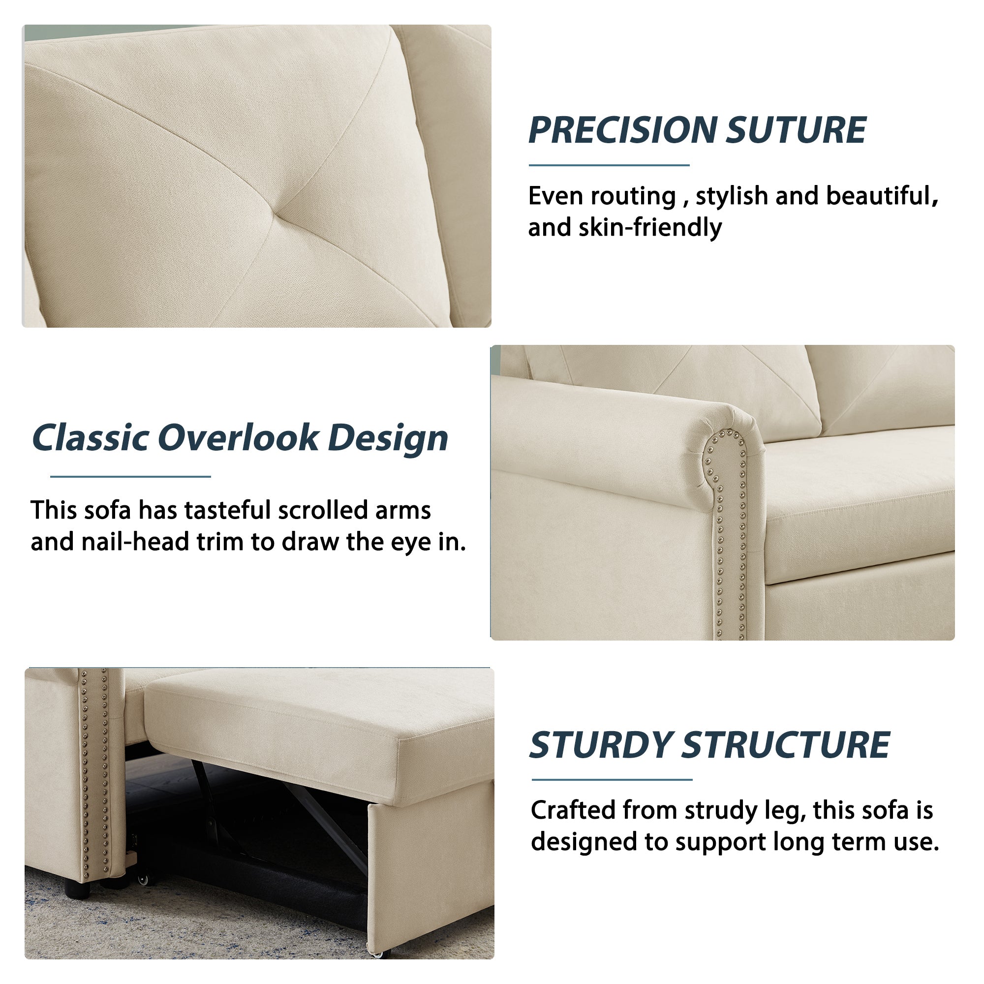 Orisfur. 83" Sleeper Sofa Bed Convertible Sectional Couch, 3-Seater L-Shape Corner Couch with Storage Chaise for Living Room Apartment - Atlantic Fine Furniture Inc