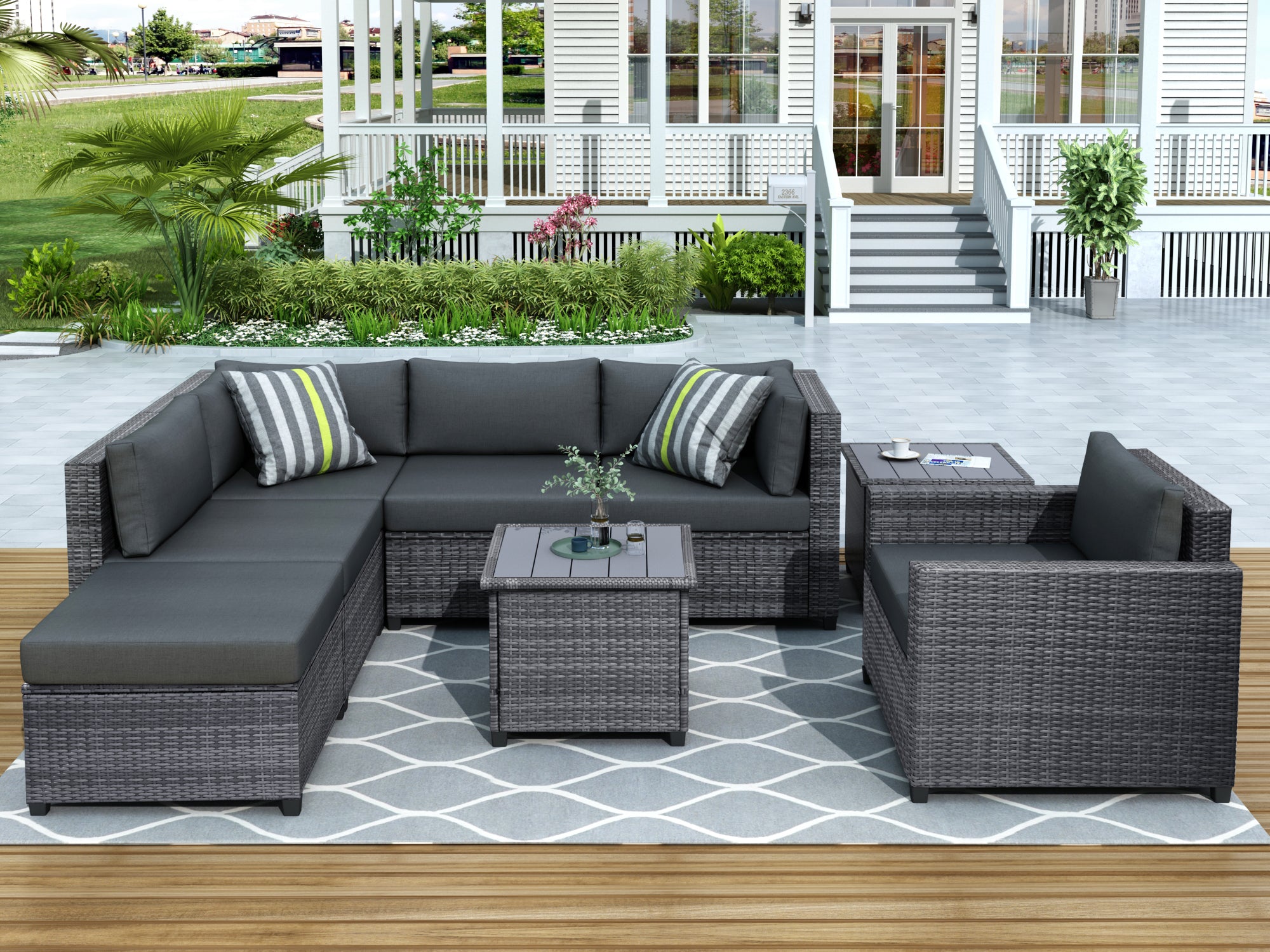 U_Style 8 Piece Rattan Sectional Seating Group with Cushions, Patio Furniture Sets, Outdoor Wicker Sectional - Atlantic Fine Furniture Inc