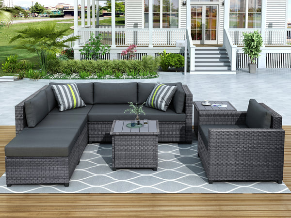 U_Style 8 Piece Rattan Sectional Seating Group with Cushions, Patio Furniture Sets, Outdoor Wicker Sectional - Atlantic Fine Furniture Inc