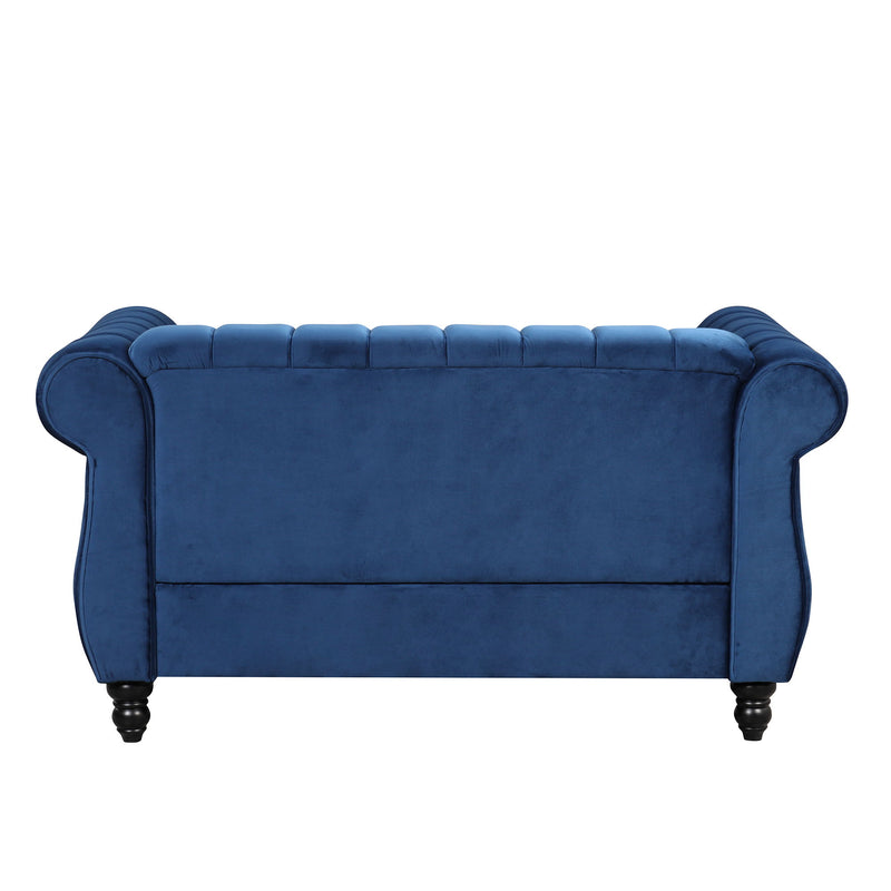51" Modern Sofa Dutch Fluff Upholstered Sofa With Solid Wood Legs, Buttoned Tufted Backrest, Blue