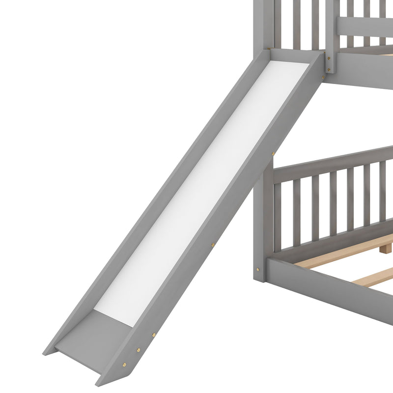 Full Over Full Bunk Bed With Convertible Slide And Ladder, Gray