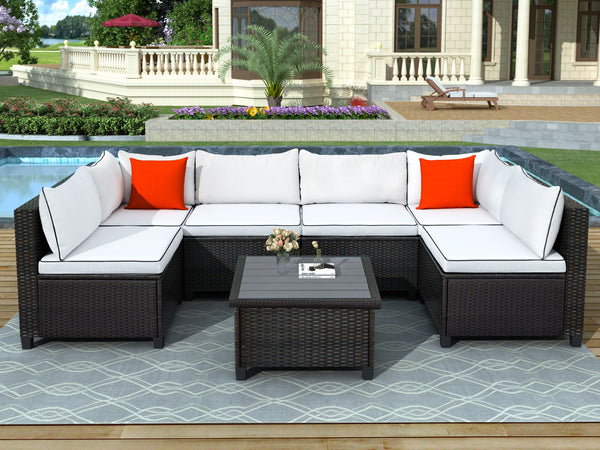 U-Style 2 Piece Quality Rattan Wicker Patio Set - U-Shape Sectional Outdoor Furniture Set With Cushions And Accent Pillows