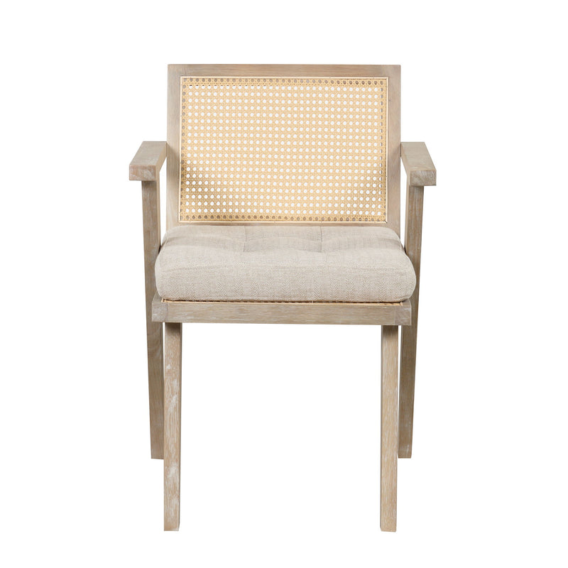 Mid-Century Accent Chair With Handcrafted Rattan Backrest And Padded Seat For Leisure, Bedroom, Kitchen, Living Room, Enterway, Natural