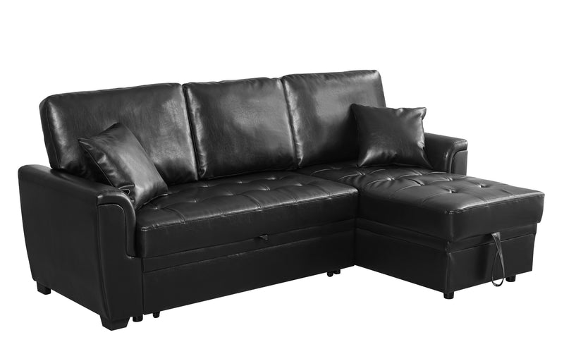 Black PU leather upholstered sleeper sofa combination