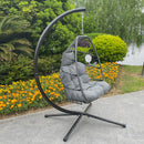 Outdoor Patio Wicker Folding Hanging Chair,Rattan Swing Hammock Egg Chair With C Type Bracket, With Cushion And Pillow - Atlantic Fine Furniture Inc