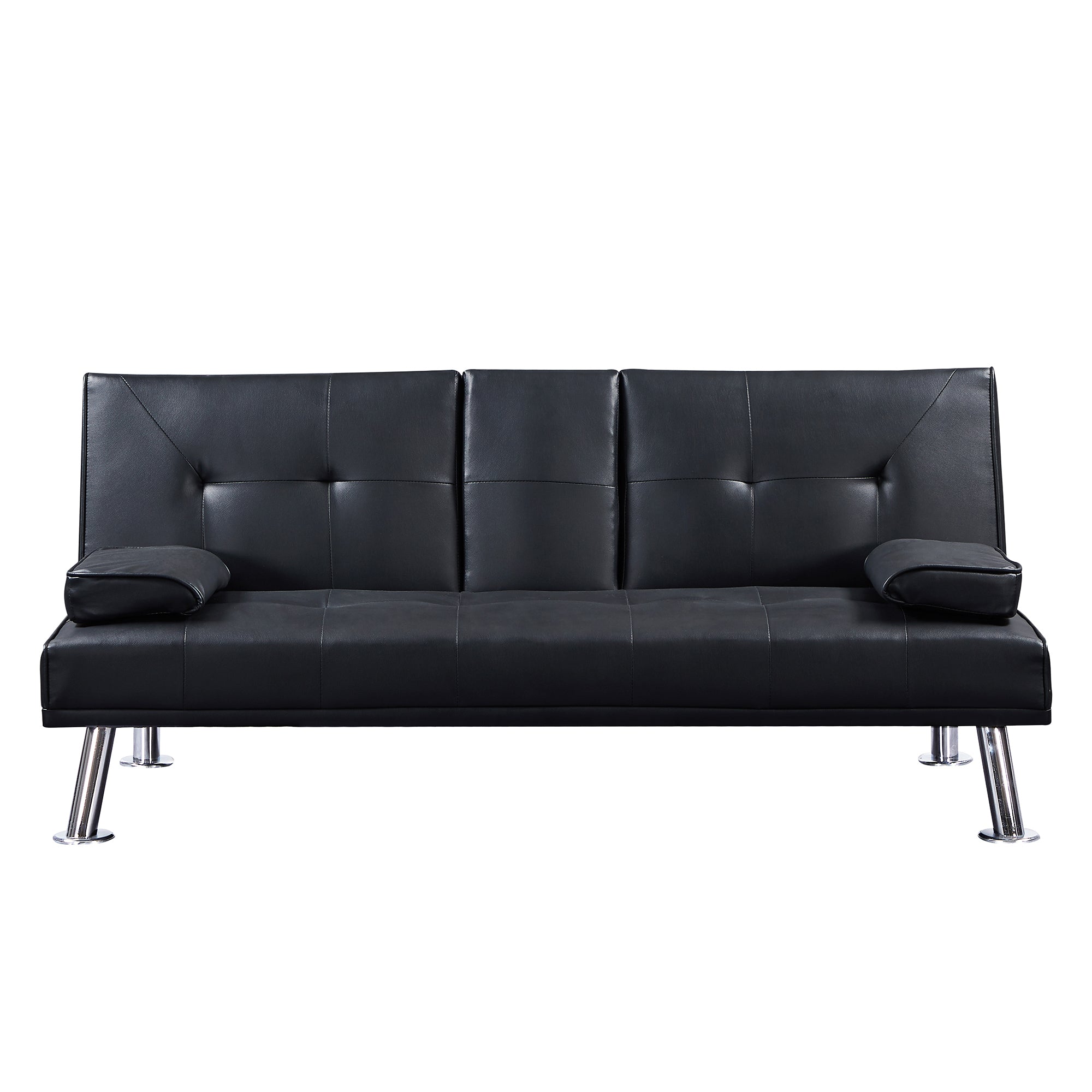 Modern Faux Leather Loveseat Sofa Bed with Cup Holders , Convertible Folding Sleeper Couch Bed . - Atlantic Fine Furniture Inc
