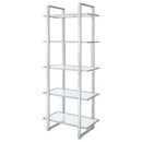 Hartford - 5-Shelf Glass Bookshelf - Chrome - Atlantic Fine Furniture Inc