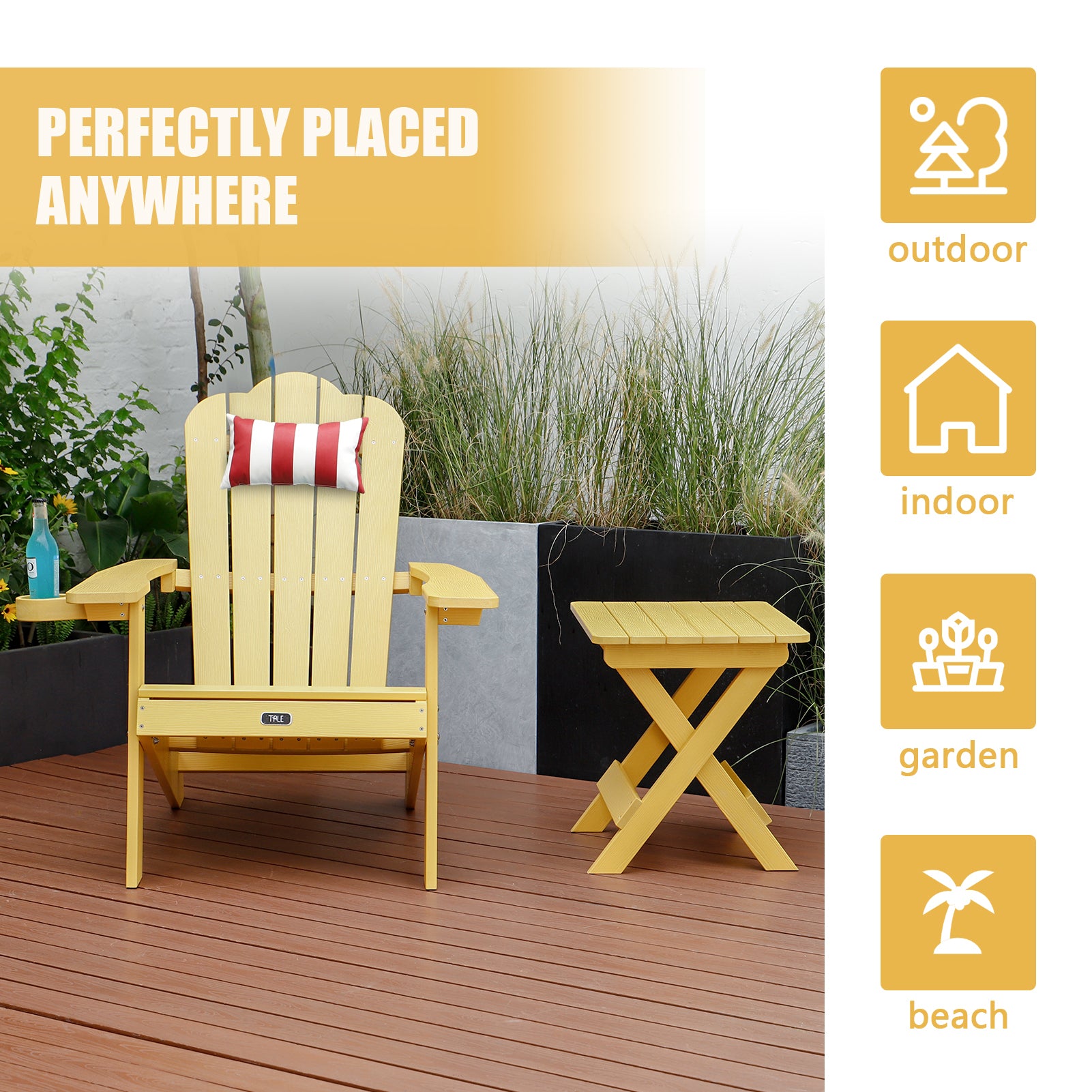 TALE Adirondack Portable Folding Side Table Square All-Weather and Fade-Resistant Plastic Wood Table Perfect for Outdoor Garden, Beach, Camping, Picnics Yellow - Atlantic Fine Furniture Inc