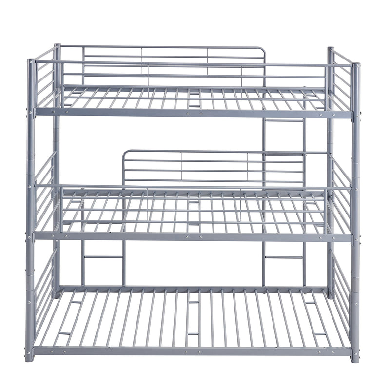 Twin Over Twin Over Twin Triple Bed With Built-In Ladder, Divided Into Three Separate Beds, Gray