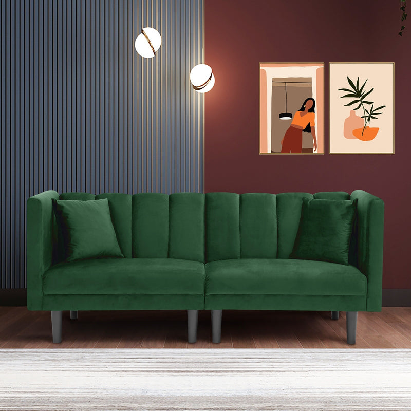 FUTON SOFA SLEEPER GREEN VELVET PLASTIC LEGS(same as W223S01331)