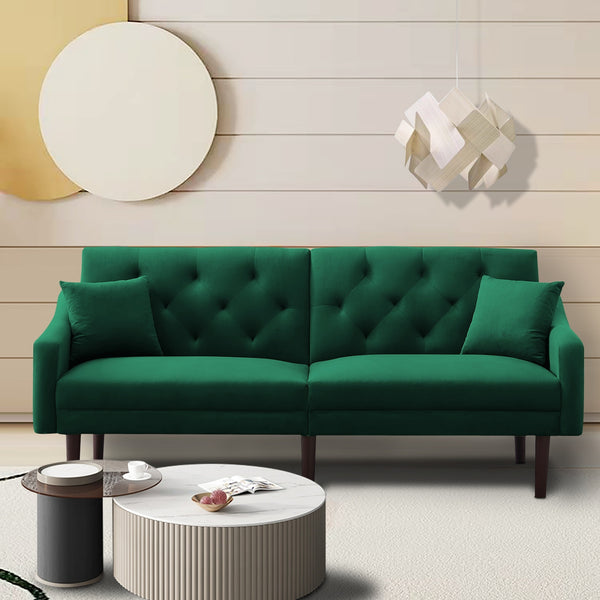 FUTON SOFA SLEEPER Green VELVET WITH 2 PILLOWS（same  as W223S00360。Size difference, See Details in page.）***Not available for sale on Walmart*** - Atlantic Fine Furniture Inc