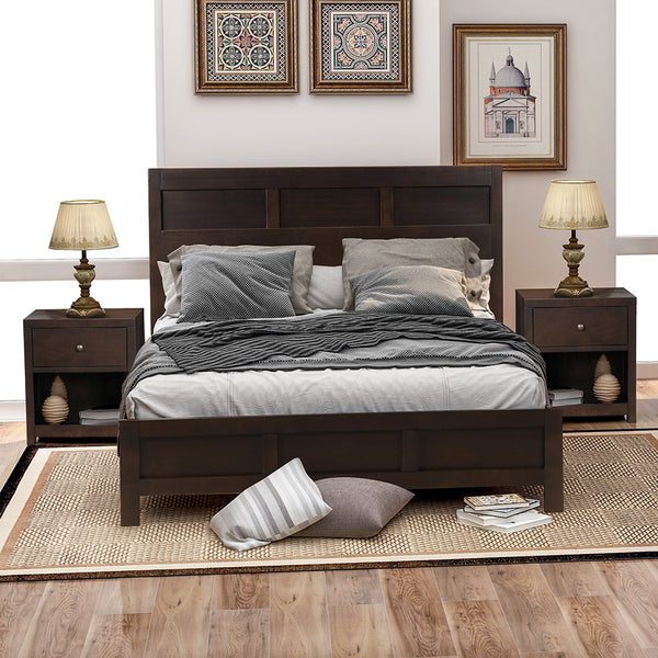 Classic Rich Brown 3 Pieces Queen Bedroom Set (Queen Bed + Nightstand*2) - Atlantic Fine Furniture Inc