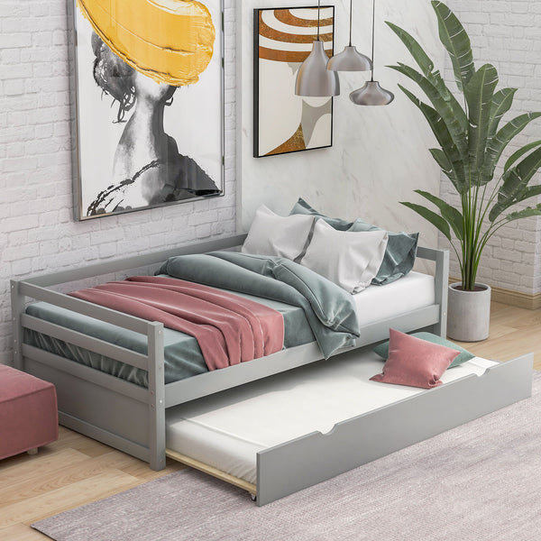 Daybed With Trundle Frame Set, Twin Size, Gray