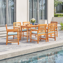 Waimea Honey 7-Piece Slatted Eucalyptus Wood Patio Dining Set with Cushion - Atlantic Fine Furniture Inc