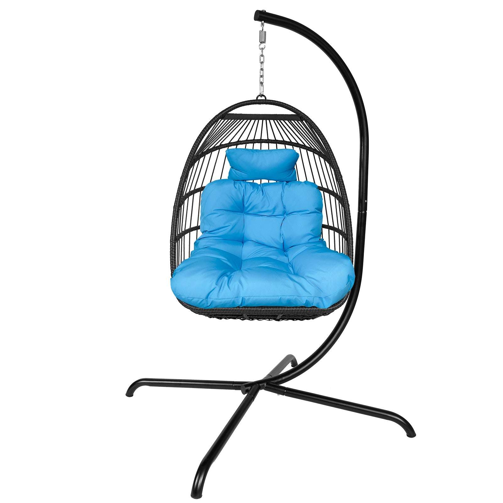 Swing Egg Chair with Stand Indoor Outdoor Wicker Rattan Patio Basket Hanging Chair with C Type bracket , with cushion and pillow,Patio Wicker folding Hanging Chair - Atlantic Fine Furniture Inc