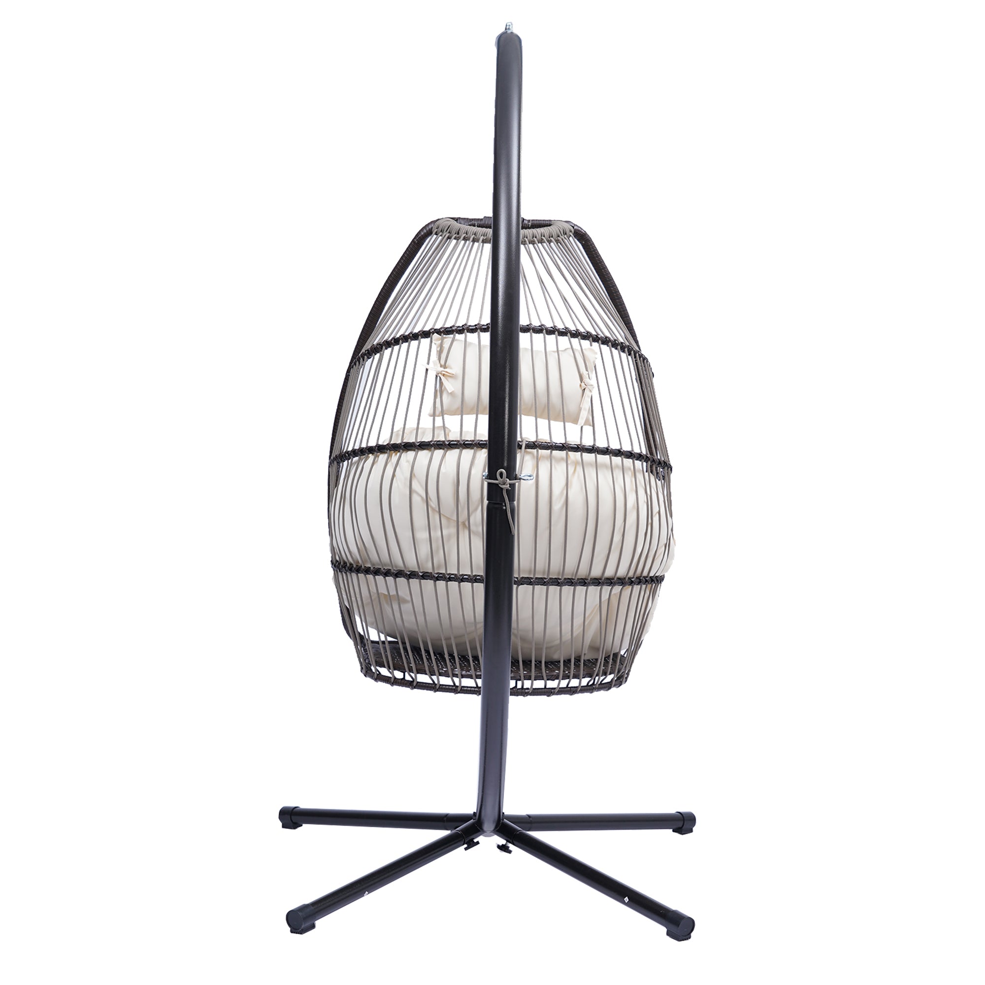 Outdoor Patio Wicker Folding Hanging Chair,Rattan Swing Hammock Egg Chair With C Type Bracket , With Cushion And Pillow - Atlantic Fine Furniture Inc