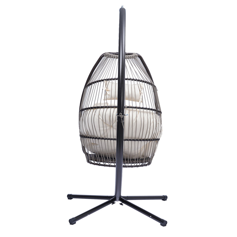 Outdoor Patio Wicker Folding Hanging Chair,Rattan Swing Hammock Egg Chair With C Type Bracket , With Cushion And Pillow - Atlantic Fine Furniture Inc