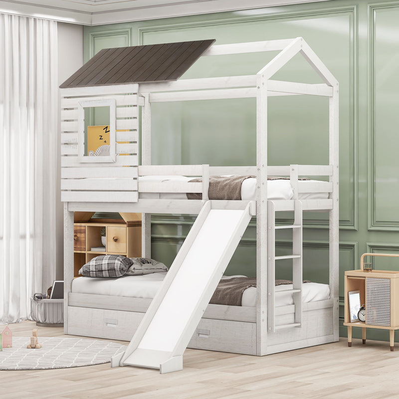 Bunk Bed With Two Storage Drawers And Slide