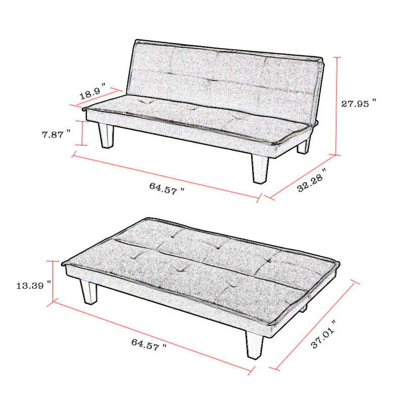 Modern Fabric  Futon Sofa Bed , Convertible Folding Futon Sofa Bed Sleeper for Home Living Room .（Dark Grey ） - Atlantic Fine Furniture Inc