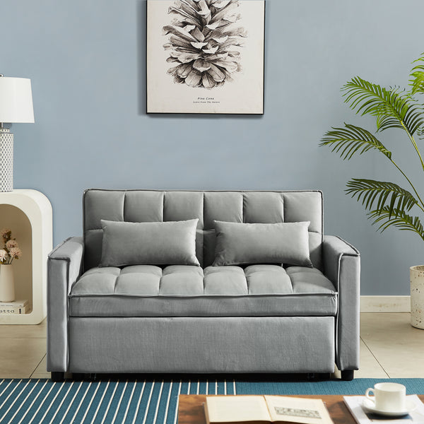Modern Velvet Convertible Loveseat Sleeper Sofa Couch with Adjustable Backrest, 2 Seater Sofa With Pull-Out Bed with 2 Lumbar Pillows For Small Living Room & Apartment - Atlantic Fine Furniture Inc