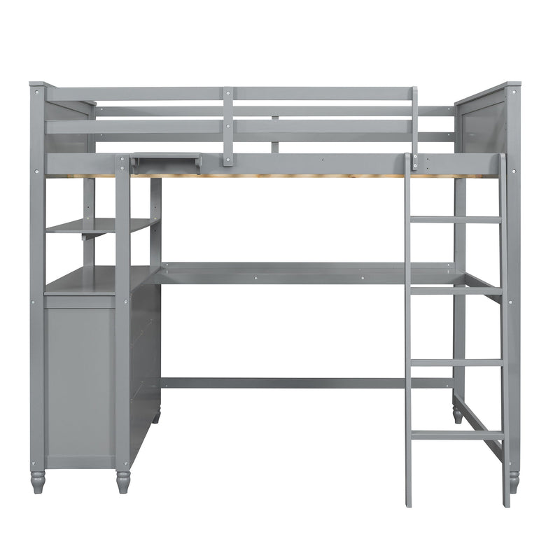 Full Size Loft Bed With Drawers And Desk, Loft Bed With Shelves - Gray