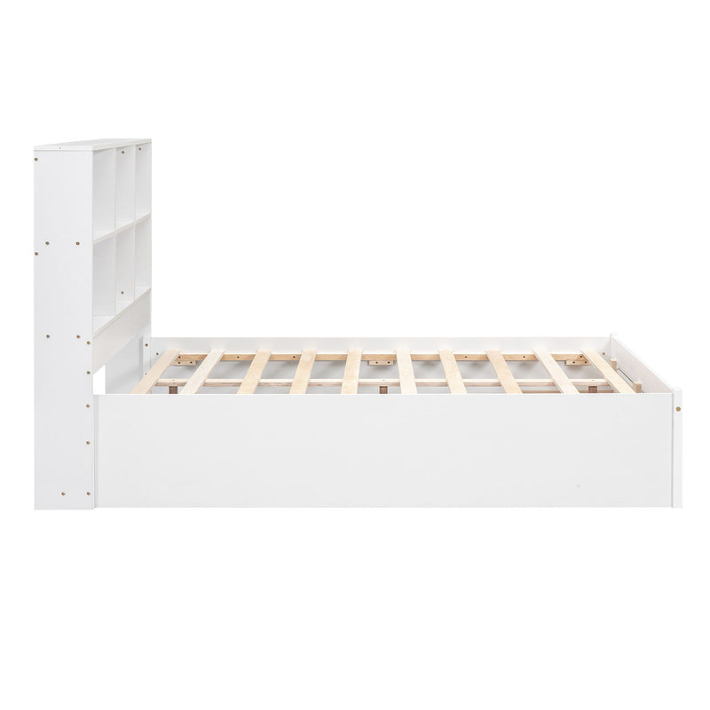 Full Size Platform Bed With Storage Headboard, Charging Station And 2 Drawers, White