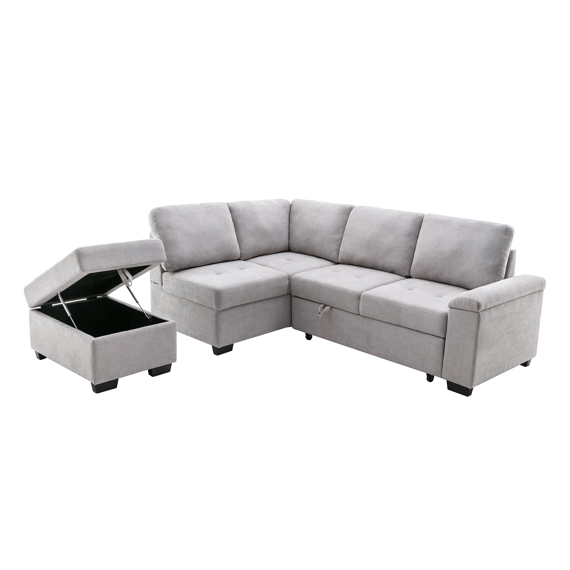Orisfur. 86" Sleeper Sectional Sofa, L-Shape Corner Couch Sofa-Bed with Storage Ottoman &  Hidden Arm Storage for Living Room Apartment - Atlantic Fine Furniture Inc