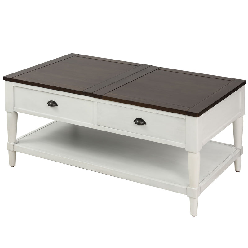 U_Style Coffee Table Lift Top - Wood Home Living Room - With 1 Drawer And Shelf - White / Brown