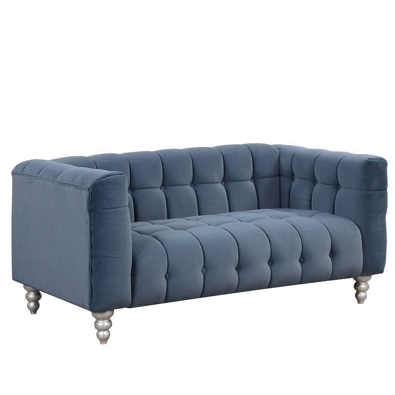 63" Modern Sofa Dutch Fluff Upholstered Sofa With Solid Wood Legs, Buttoned Tufted Backrest, Blue