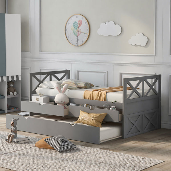 Multi Functional Daybed With Drawers And Trundle, Gray