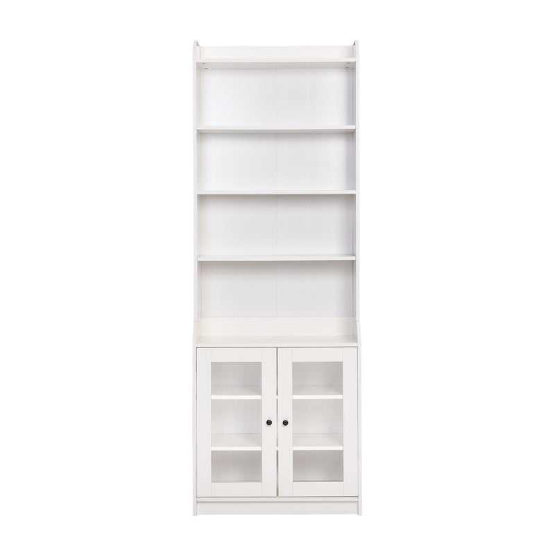On-Trend Elegant Tall Cabinet With Acrylic Board Door, Versatile Sideboard With Graceful Curves, Contemporary Bookshelf With Adjustable Shelves For Living Room, White