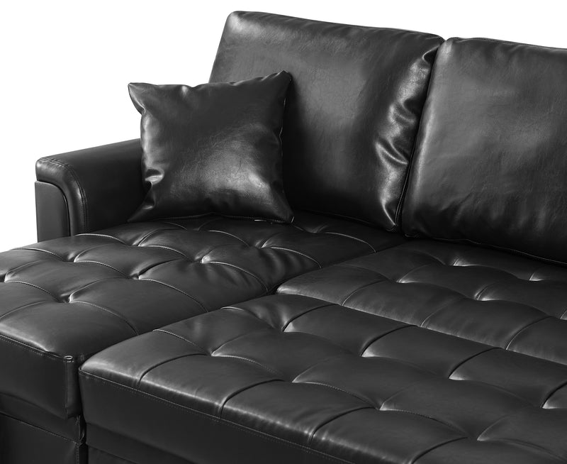 Black PU leather upholstered sleeper sofa combination