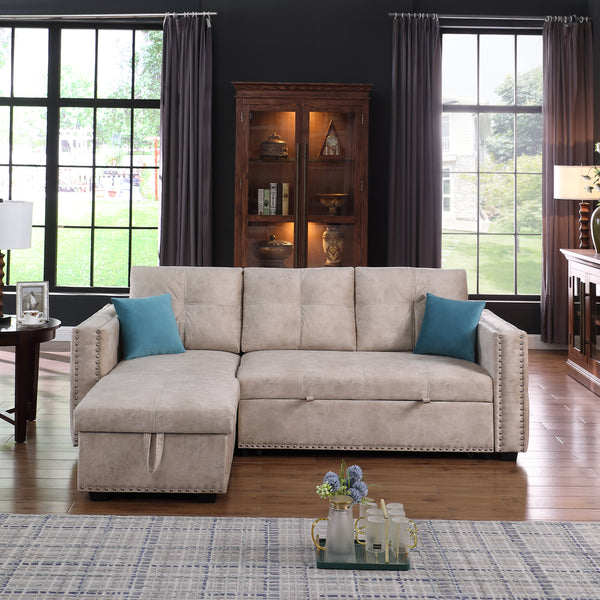 Reversible Sleeper Sectional Storage Sofa Bed,Corner Sofa-Bed With Storage,3 Seat Both Left Handed And Right Handed, Nailheaded - Atlantic Fine Furniture Inc