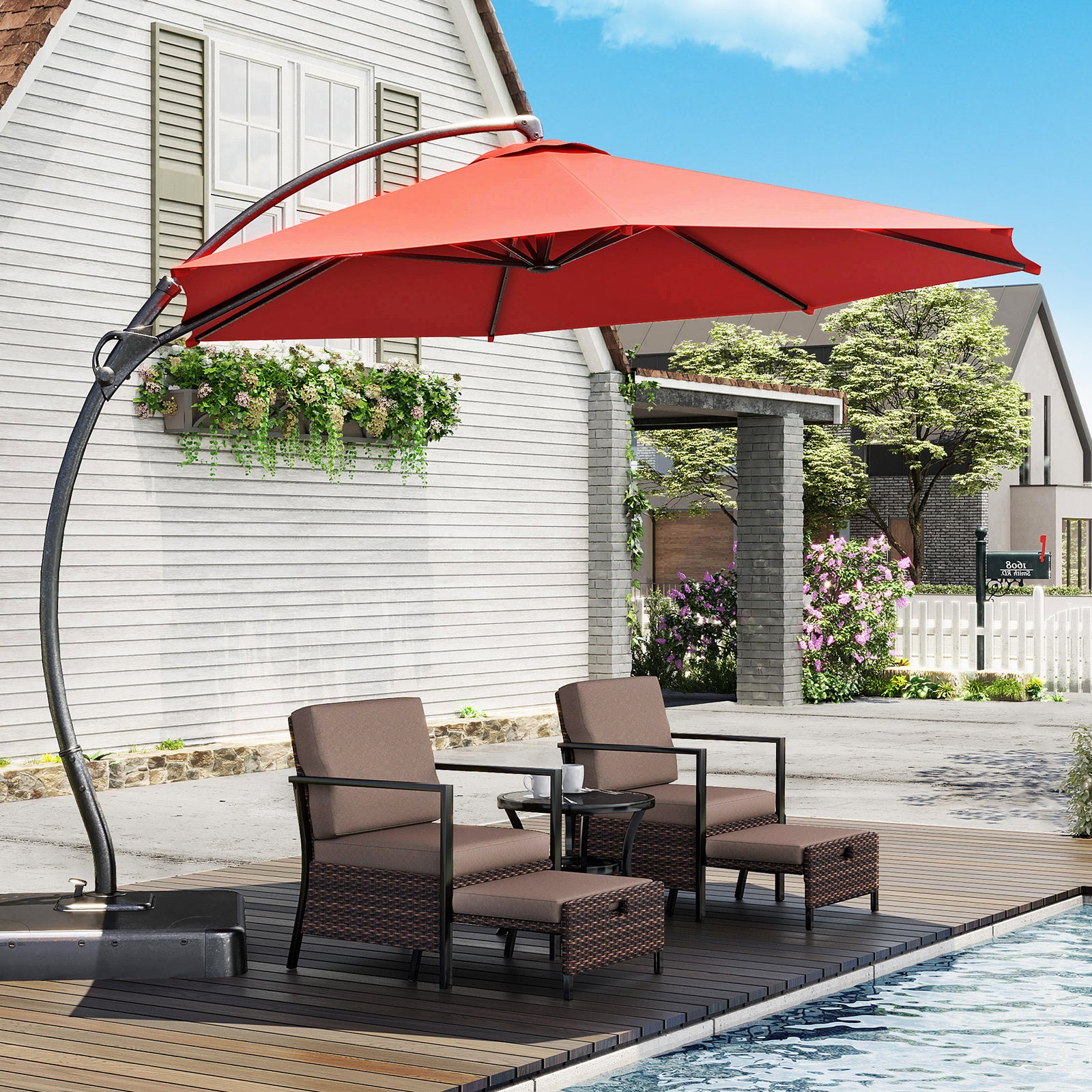 LAUSAINT HOME Outdoor Patio Umbrellas, 11FT  Outdoor Umbrella with Base Included, Upgraded Curvy Aluminum Offset Cantilever Umbrella with 360°Rotation Deisgn for Garden Pool Backyard Market Deck - Atlantic Fine Furniture Inc