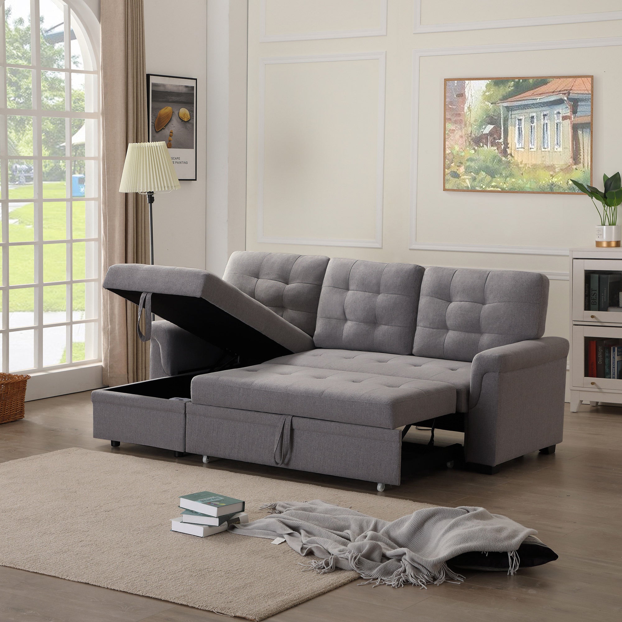 Upholstery Sleeper Sectional Sofa dark gray - Atlantic Fine Furniture Inc